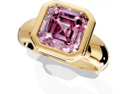 Solitaire Engagement Ring Setting for Fancy Pink Asscher Cut Center with Wide Band and Bezel Head in Yellow Gold