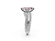 Solitaire Engagement Ring Setting for Fancy Pink Marquise Center with Woven 3-Strand Pave Band and Prong Head in Platinum