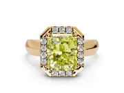 Halo Engagement Ring Setting for Fancy Yellow Radiant Cut Center with Square Band and Prong Head in Yellow Gold