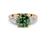 3 Stone Engagement Ring Setting for Fancy Green Round Cut Center with Large Pear-Shaped Accents and Prong Head in Yellow Gold