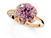 Floral Frame Engagement Ring Setting for Fancy Pink Round Cut Center with Accent Clusters and Prong Head in Rose Gold