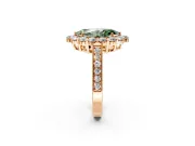 Halo Engagement Ring Setting for Fancy Green Marquise Center with Milgrain Channel Band and Prong Head in Rose Gold
