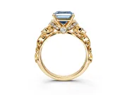 Solitaire Engagement Ring Setting for Fancy Blue Asscher Cut Center with Filigree Band and Prong Head in Yellow Gold