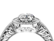 Milgrain Halo Engagement Ring Setting for Oval Center with Pave Band and Prong Head in Platinum