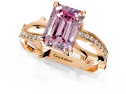 Solitaire Engagement Ring Setting for Fancy Pink Emerald Cut Center with Pave and Plain Crossover Band and Prong Head in Rose Gold