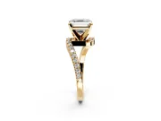 Solitaire Engagement Ring Setting for Asscher Cut Center with Pave Bypass Swirl Band and Prong Head in Yellow Gold
