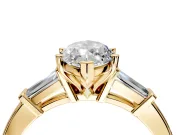 3 Stone Engagement Ring Setting for Marquise Center with Channel Baguette Accents and Prong Head in Yellow Gold