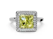 Halo Engagement Ring Setting for Fancy Yellow Princess Cut Center with Plain Tapered Band and Prong Head in Platinum