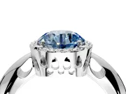 Halo Engagement Ring Setting for Fancy Blue Round Cut Center with Tapered Plain Band and Prong Head in White Gold