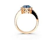 Accent Halo Engagement Ring Setting for Fancy Blue Round Cut Center with Full-Length Pave Band and Prong Head in Rose Gold