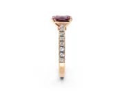 Solitaire Engagement Ring Setting for Fancy Pink Emerald Cut Center with Single Row Accent Band and Prong Head in Rose Gold