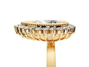 Halo Engagement Ring Setting for Pear-Shaped Center with Milgrain Bezel Rim, Plain Band and Prong Head in Yellow Gold