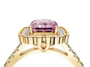 Milgrain Floral Halo Engagement Ring Setting for Fancy Pink Radiant Cut Center with Pave Band and Prong Head in Yellow Gold