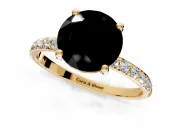 Solitaire Engagement Ring Setting for Fancy Black Round Cut Center with Pave Accents and Prong Head in Yellow Gold