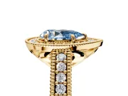 Milgrain Halo Engagement Ring Setting for Fancy Blue Pear-Shaped Center with Pave Band and Prong Head in Yellow Gold