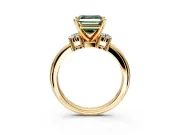 3 Stone Engagement Ring Setting for Fancy Green Asscher Cut Center with Wide Plain Band and Prong Head in Yellow Gold