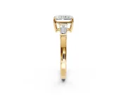 3 Stone Engagement Ring Setting for Radiant Cut Center with Baguette Accents and Prong Head in Yellow Gold