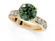 Solitaire Engagement Ring Setting for Fancy Green Round Cut Center with Channel-Set Accents and Prong Head in Yellow Gold
