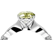 Solitaire Engagement Ring Setting for Fancy Yellow Oval Center with Carved Leaf Shoulders and Prong Head in White Gold