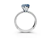 Solitaire Engagement Ring Setting for Fancy Blue Heart-Shaped Center with Domed Multi-Row Pave Band and Prong Head in Platinum