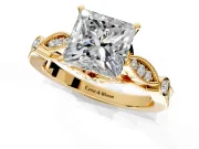 Solitaire Engagement Ring Setting for Princess Cut Center with Marquise and Bezel Accents and Prong Head in Yellow Gold
