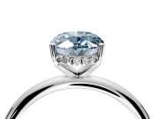Hidden Halo Engagement Ring Setting for Fancy Blue Oval Center with Thin Round-Wire Band and Prong Head in Platinum
