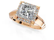 Halo Engagement Ring Setting for Princess Cut Center with Knife Ridge Cathedral Band and Prong Head in Rose Gold