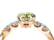 5 Stone Engagement Ring Setting for Fancy Yellow Oval Center with Plain Band and Prong Head in Rose Gold