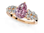 Cluster Engagement Ring Setting for Fancy Pink Pear-Shaped Center with 2-Row Shoulder Clusters and Prong Head in Rose Gold
