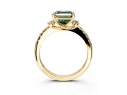 Paired Accent Engagement Ring Setting for Fancy Green Asscher Cut Center with Pave Band and Prong Head in Yellow Gold
