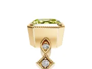 Milgrain Bezel Engagement Ring Setting for Fancy Yellow Asscher Cut Center with Marquise Stations and Bezel Head in Yellow Gold