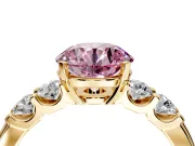 5 Stone Engagement Ring Setting for Fancy Pink Round Cut Center with Plain Band and Prong Head in Yellow Gold