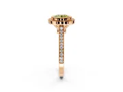 Halo Engagement Ring Setting for Fancy Yellow Round Cut Center with Milgrain Frame, Pave Band and Prong Head in Rose Gold