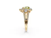 Halo Engagement Ring Setting for Fancy Yellow Heart-Shaped Center with Two-Strand Split Shank and Prong Head in Yellow Gold