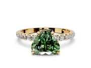 Solitaire Engagement Ring Setting for Fancy Green Heart-Shaped Center with Micro Pave Band and Prong Head in Yellow Gold