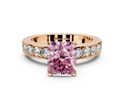 Solitaire Engagement Ring Setting for Fancy Pink Radiant Cut Center with Channel-Set Accents and Prong Head in Rose Gold