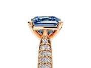 Solitaire Engagement Ring Setting for Fancy Blue Asscher Cut Center with Multi-Row Accents and Prong Head in Rose Gold
