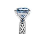 Solitaire Engagement Ring Setting for Fancy Blue Princess Cut Center with Milgrain X Pattern Band and Prong Head in Platinum