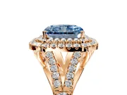 Double Halo Engagement Ring Setting for Fancy Blue Radiant Cut Center with Narrow Pave Split Shank and Prong Head in Rose Gold