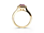 Halo Engagement Ring Setting for Fancy Pink Asscher Cut Center with Pave Accents, Heart Basket and Prong Head in Yellow Gold