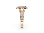 Halo Engagement Ring Setting for Fancy Pink Marquise Center with Narrow Pave Split Shank and Prong Head in Rose Gold