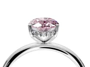 Hidden Halo Engagement Ring Setting for Fancy Pink Oval Center with Thin Round-Wire Band and Prong Head in Platinum