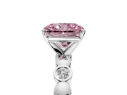 Solitaire Engagement Ring Setting for Fancy Pink Radiant Cut Center with Beaded Bezel Station Band and Prong Head in Sterling Silver