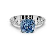 Solitaire Engagement Ring Setting for Fancy Blue Cushion Cut Center with Multi-Row Accents and Prong Head in Sterling Silver