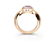 Halo Engagement Ring Setting for Fancy Pink Asscher Cut Center with Tapered Plain Band and Prong Head in Rose Gold