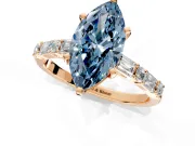 Baguette Engagement Ring Setting for Fancy Blue Marquise Center with Alternating Bar-Set Band and Prong Head in Rose Gold