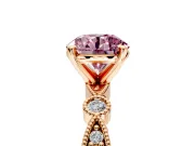 Solitaire Engagement Ring Setting for Fancy Pink Round Cut Center with Milgrain Bezel Accents and Prong Head in Rose Gold