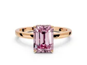 Hidden Halo Engagement Ring Setting for Fancy Pink Emerald Cut Center with Plain Band and Tall Prong Head in Rose Gold