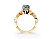 Halo Engagement Ring Setting for Fancy Blue Round Cut Center with Pave Infinity Twist Band and Prong Head in Yellow Gold