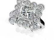 Cluster Halo Engagement Ring Setting for Princess Cut Center with Milgrain Bezel Accents and Prong Head in Sterling Silver